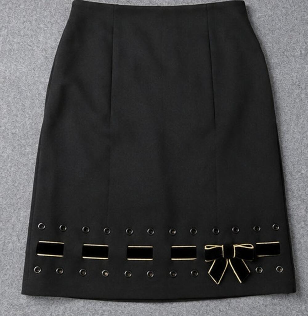 Ann Taylor Black Wool Pencil Skirt Velvet Ribbon Bow Size 6